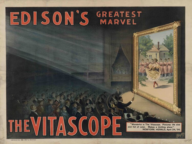 Afiche del Vitascopio de Thomas Alva Edison, Metropilitan Print Company, Nueva York, 1896