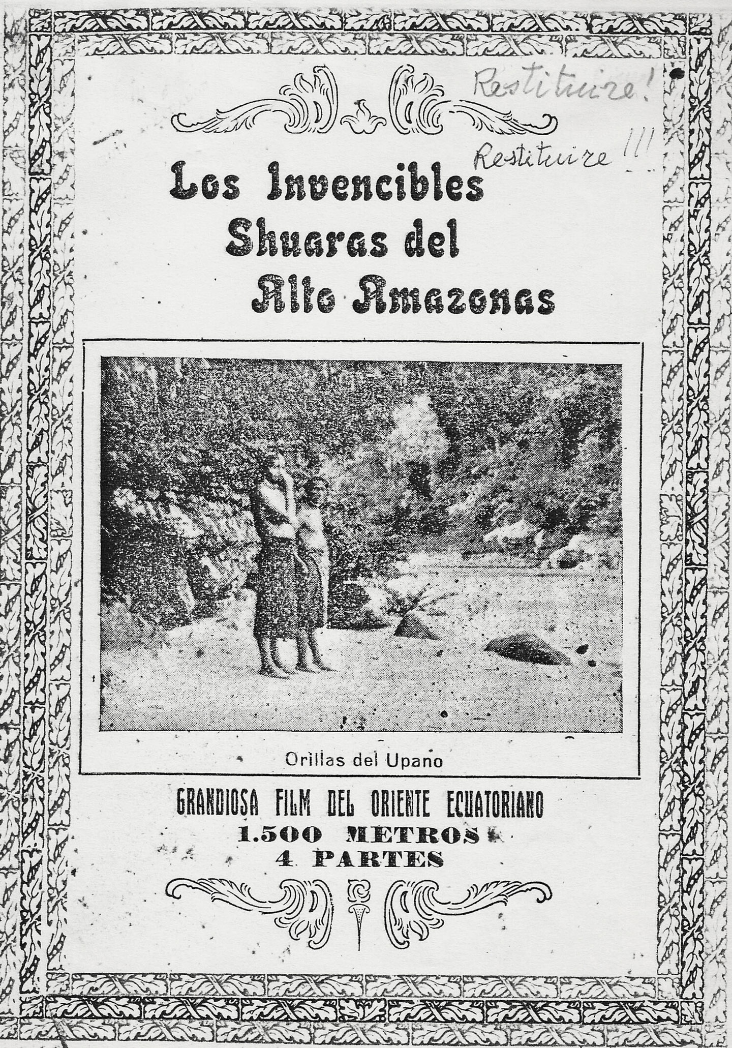 Portada del guión de Los invencibles Shuaras del Alto Amazonas, 1927. Archivo Universidad Salesiana del Ecuador, sede Quito.
