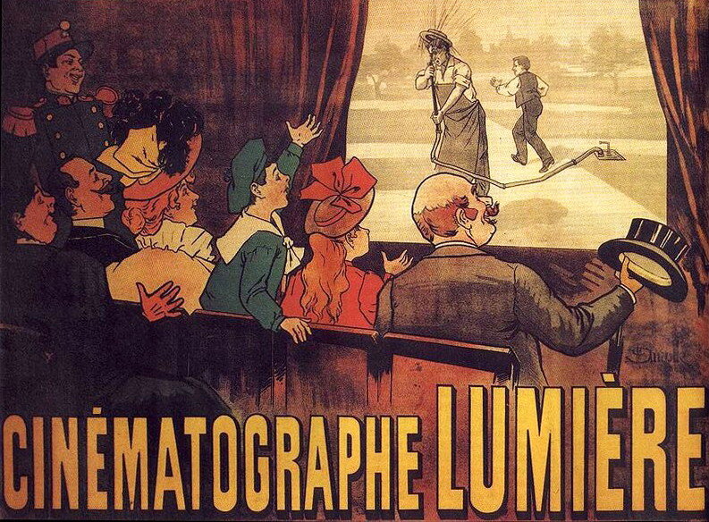 Afiche de la película L'arroseur arrosé (El regador regado) de los hermanos Lumière, Marceline Auzolle, 1896.