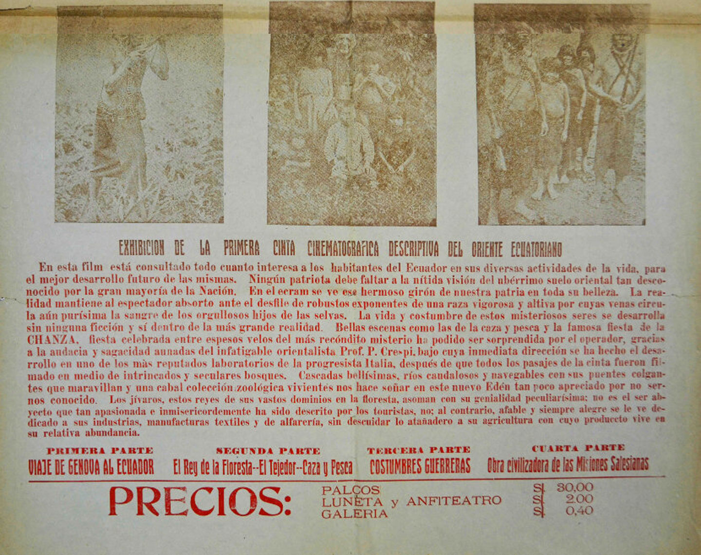 Cartel del estreno de la película, 1927. Archivo Universidad Salesiana del Ecuador, sede Quito.