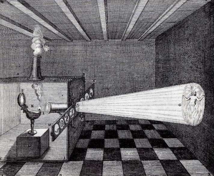 Linterna mágica de Athanasius Kircher, 1680.
